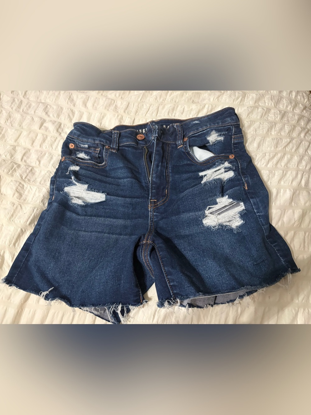 American Eagle Outfitters Dark Blue Distressed Denim Shorts